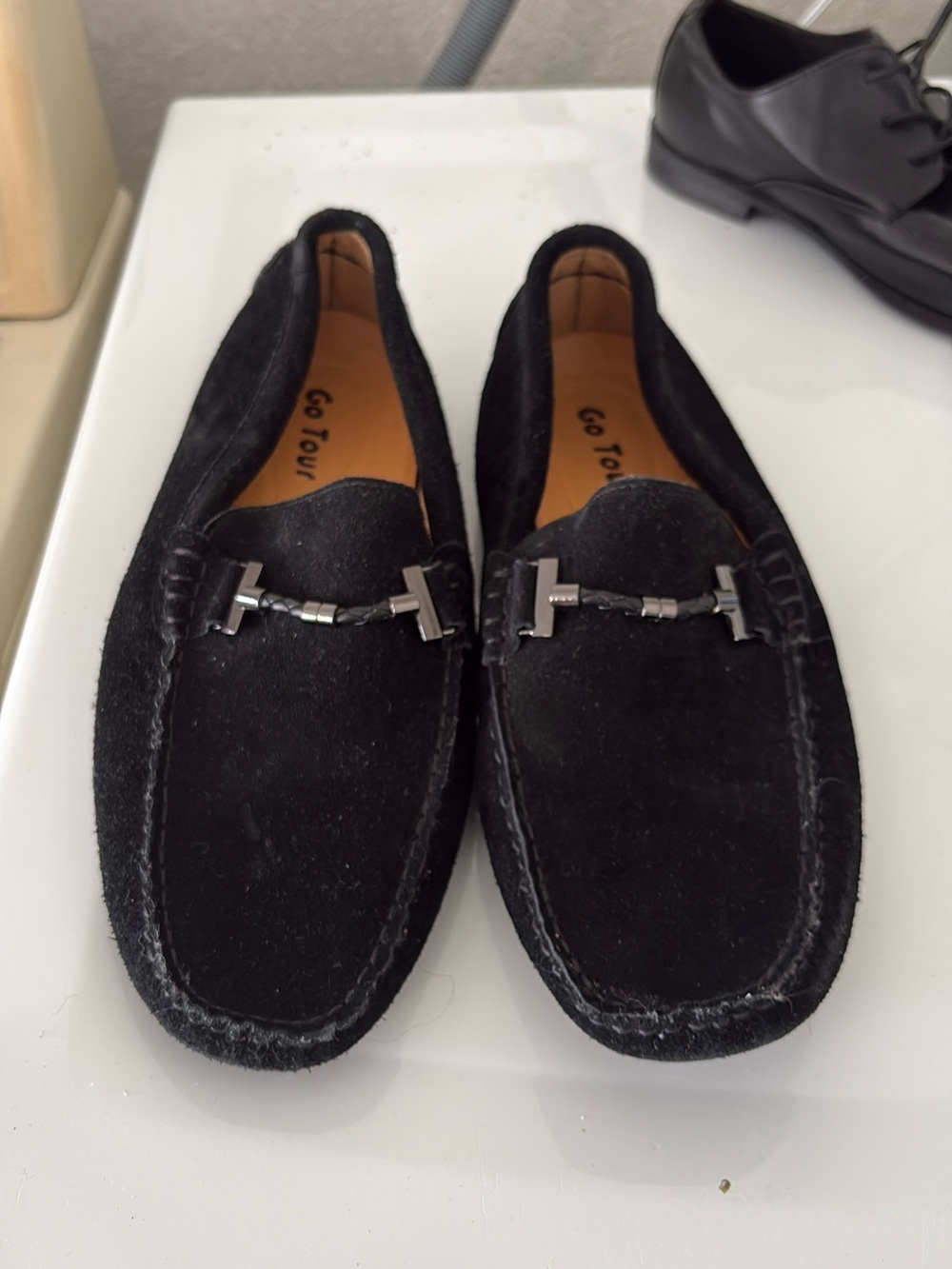 Black Suede Slip-On Loafers with Bridle Bit